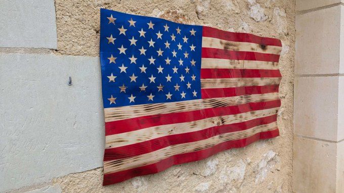 Drapeau 3D en bois massif USA 